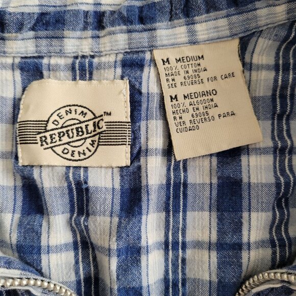 Denim Republic Denim Blue and White Plaid Sleeveless Cropped Zip Closure - Picture 4 of 7